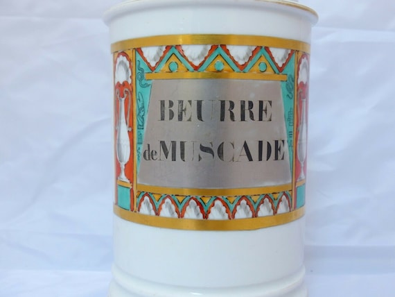 19th century porcelain Paris French apothecary jar nutmeg butter pot pharmacy