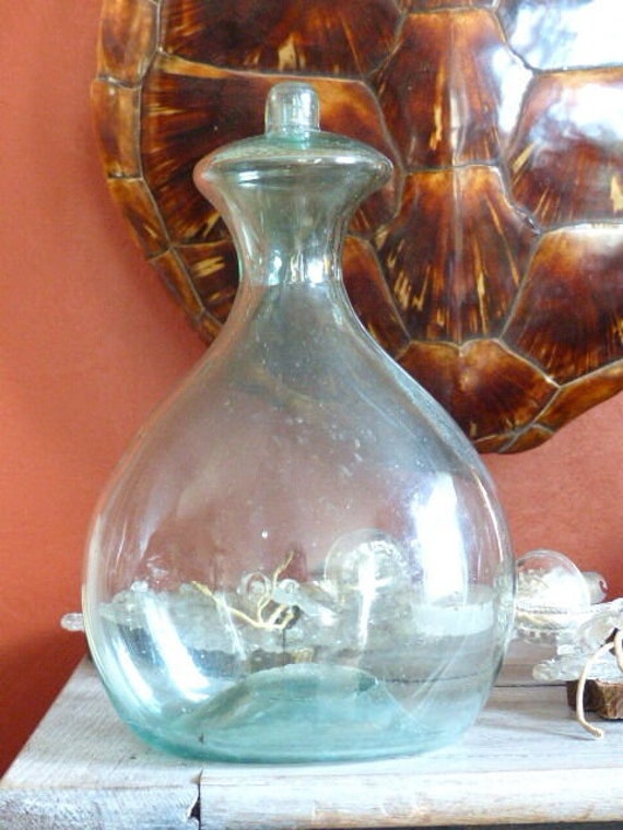 Large antique French glass bottle, shepherd's head, 18th century, France, 30cm, rare