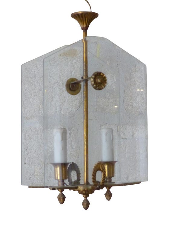 1930s antique French bronze & brass lantern chandelier ceiling empire arrow quiver
