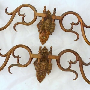 Pair antique 19th bronze signed french sconce candlesticks rare gothic bacchus