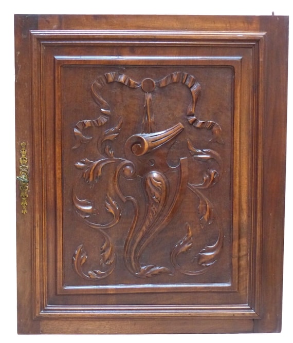 Large 26" antique french hand carved solid wood doors panels foliage salvage