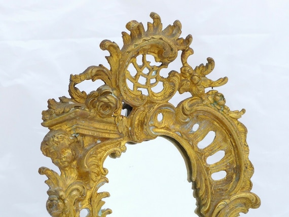 Antique 19th-century French gilt bronze dressing table mirror with putti and cherubs, Napoleon III