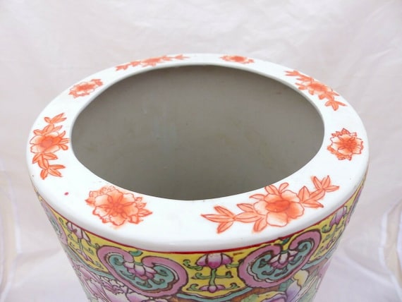 Gorgeous antique chinese porcelain umbrella stand holder colorful floral 20th