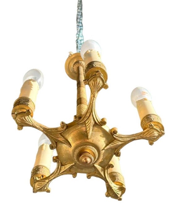 Delicate little antique French ormolu bronze chandelier ceiling empire 19th