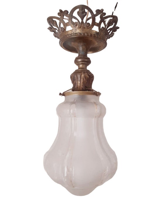 Gorgeous french hall lantern 1900 chandelier ceiling gilded bronze curved glass