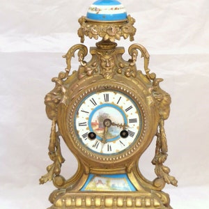 Superbe pendule ancienne régule doré plaque porcelaine sevres 19ème horloge