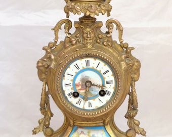 Superb antique pendulum regulated gold porcelain plate weaners 19th clock
