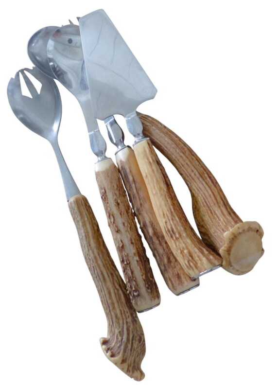 Charming set 5x serving piece horn 1900 kitchen table stainless salad pie server