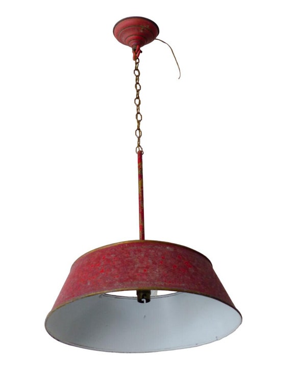 French antique red painted sheet metal ceiling, Empire style, 19th century, Directoire style, bouillotte