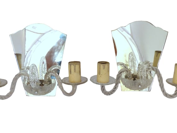 Antique pair italian sconces wall light murano mirror 1930 venitian blown glass