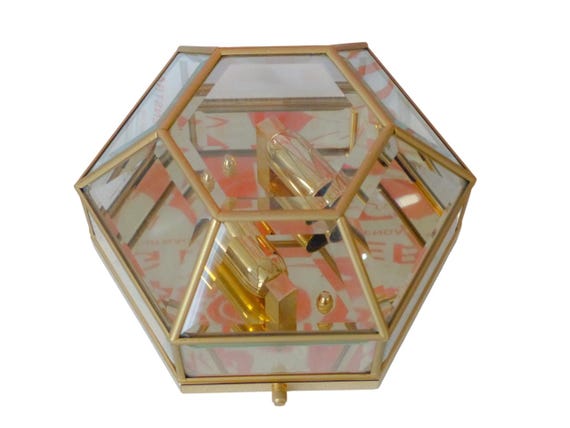 Gorgeous hexagonal wall lamp from sothis, italy, 1980s, beveled glass & brass