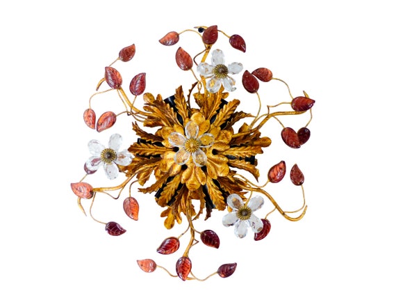 Banci mid century flowers glass murano wall light ceiling chandelier rings #2