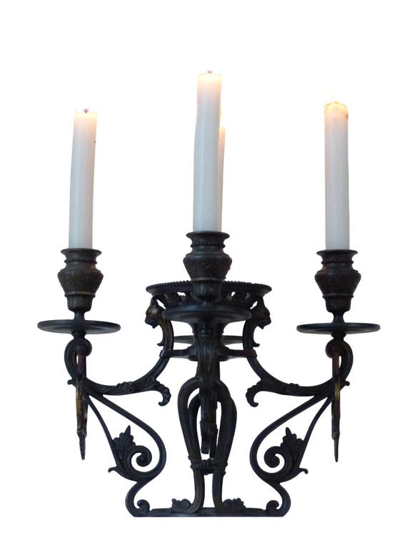 Gorgeous antique gothic french centerpiece candlestick metal candelabra end 19th