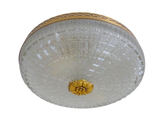 Gorgeous vintage French Empire ceiling light, 10" diameter, gilded bronze, brass & glass, 1960s