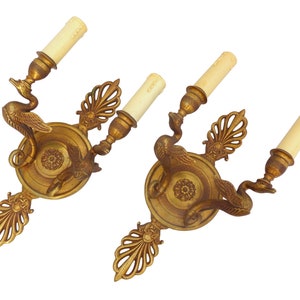 Antique pair French empire wall light sconce rare 2 light swans bronze 1930
