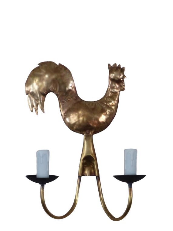 Gorgeous 1950 wall light brass rooster atelier cerenne of vallauris modernist