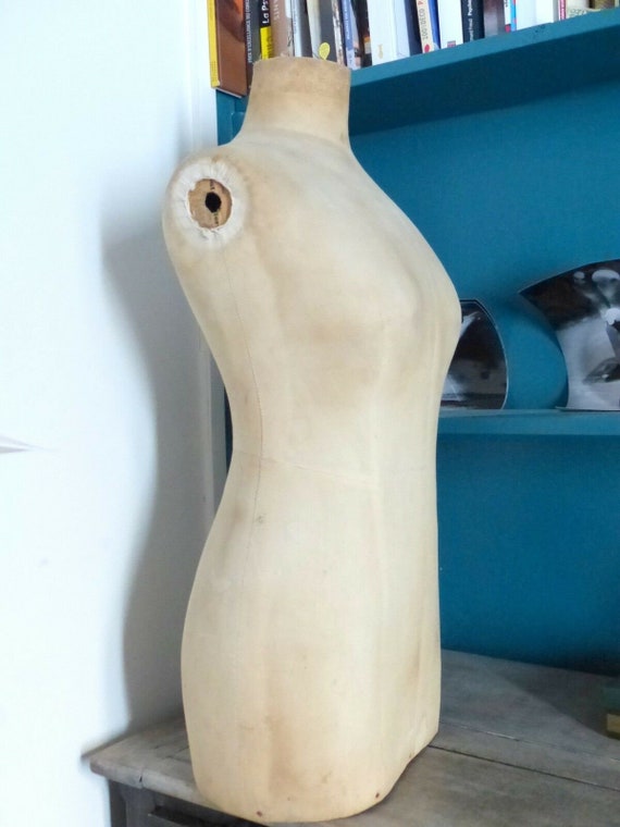 French antique mannequin 1900 fashion fabric & papier-mâché woman