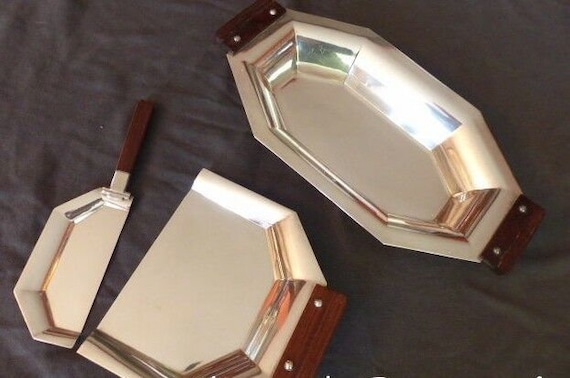 Christofle & alfenide rare set antique bread crumb scoop fruit dish art deco
