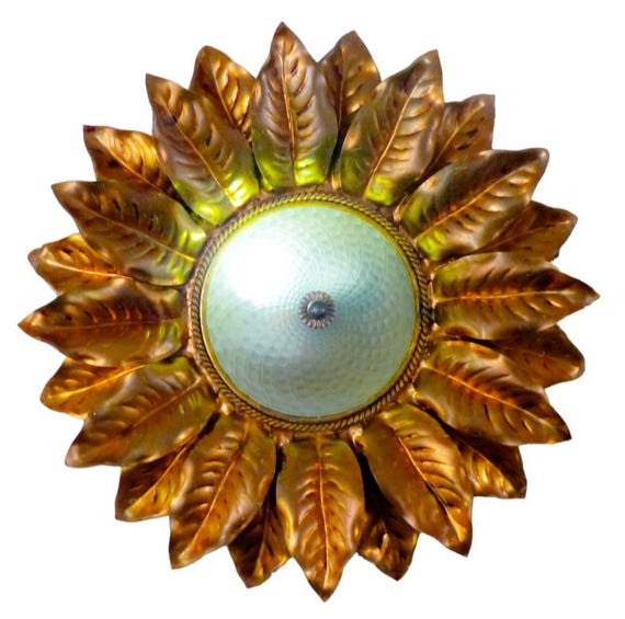 22" large mid century gilded foliage wall light ceiling sunburst banci style