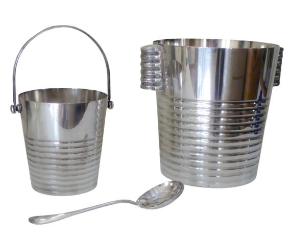 Christofle Undulations Bar Set Luc Lanel Art Deco Champagne Ice Bucket Silver Plate 1930s