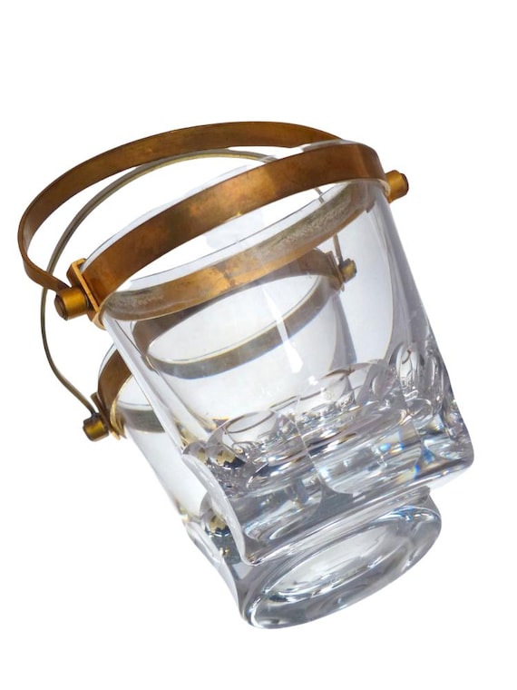 Baccarat harcourt - gorgeous vintage ice bucket cut crystal & brass handle 1950