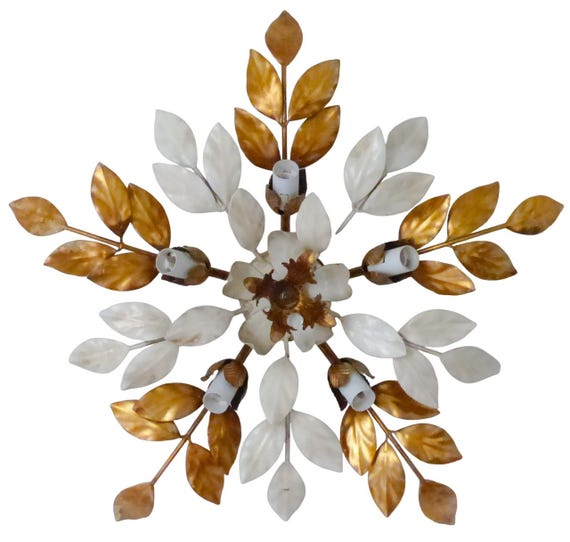 24" large vintage mid century italian ceiling wall light gilded chandelier masca