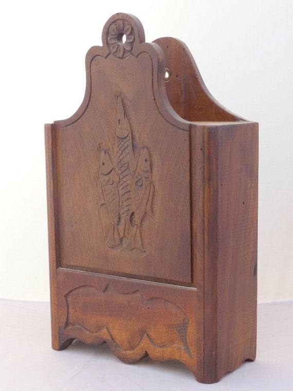 Antique French Provencal "fariniere" / flour box late 19th fishing theme walnut