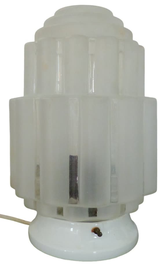 Gorgeous antique french skyscraper art deco lamp or ceiling- molded glass