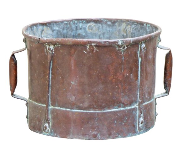 Late 18th antique French copper rustic pot measure garden ice bucket handmade