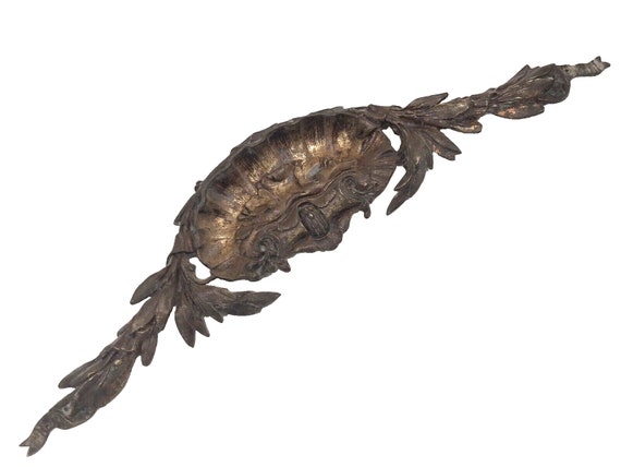 19th century antique French gilded bronze shell pediment, 16" hardware salvage 206
