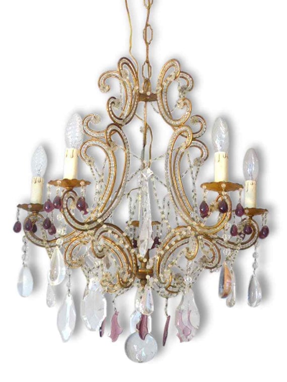 Antique vintage macaroni beaded murano drops candlestick italian purple drops