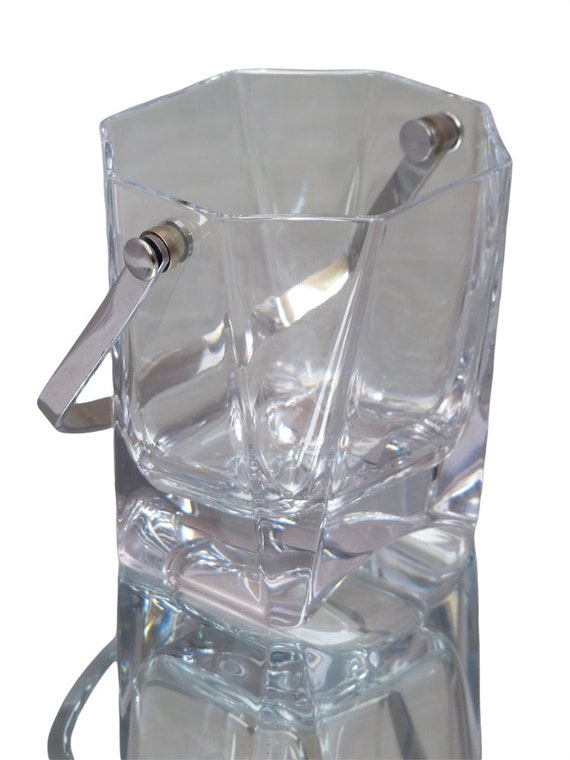 Cristal de France gorgeous vintage ice bucket molded crystal handle 1970