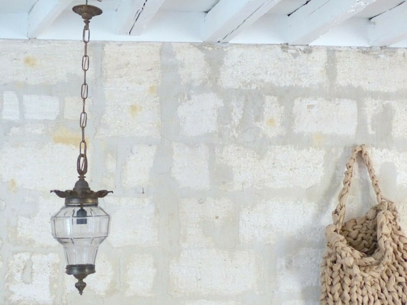 XL gorgeous french hall lantern 1900 chandelier ceiling gilded bronze cut glass