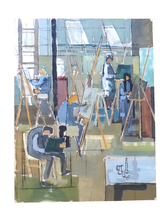 1900 antique painting artist sudent studio 26x19" oil on paper