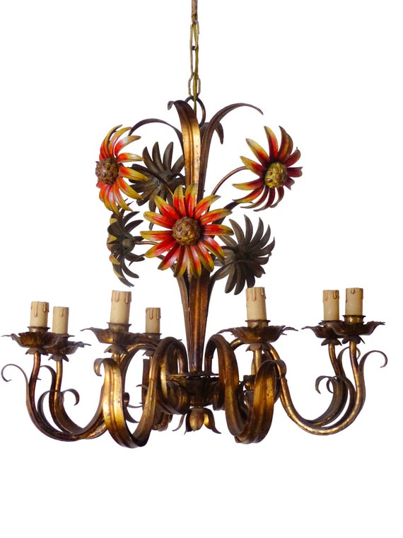 Omg large chandelier ceiling 70's sunflower hollywood regency mid century kogl