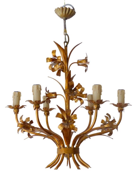 Gorgeous gilded vintage chandelier ceiling 70's regency mid century hans kogl 6f