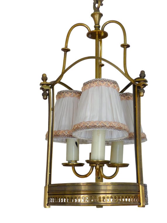 Gorgeous vintage french hall lantern chandelier ceiling gilded bronze shades