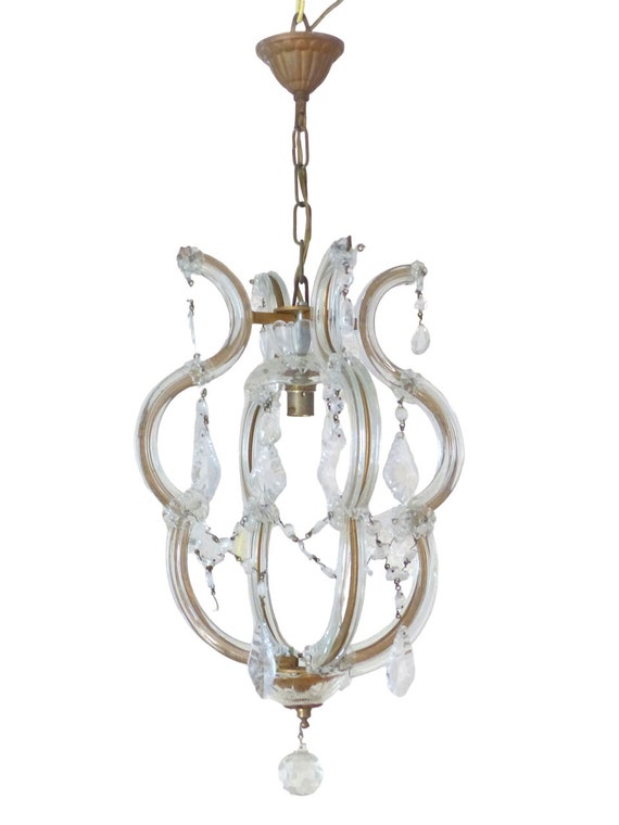 Gorgeous antique venetian murano ball ceiling chandelier crystal prism cage 1940