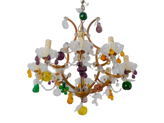 Gorgeous Antique 1920 Murano Candlestick Handmade Glass Fruit Drops 8-Light