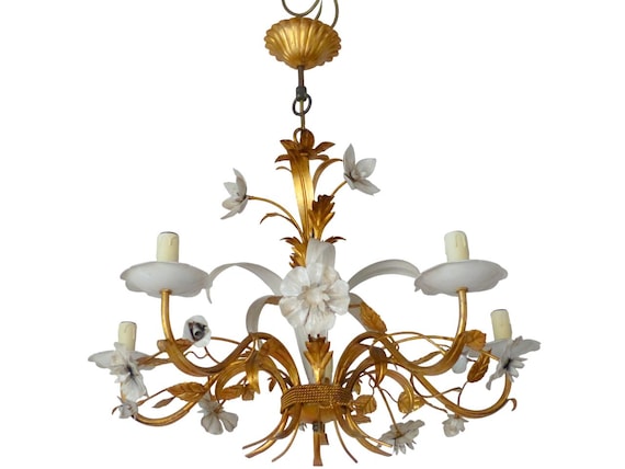 Masca vintage florentine ceiling hollywood regency mid century chandelier 1970's