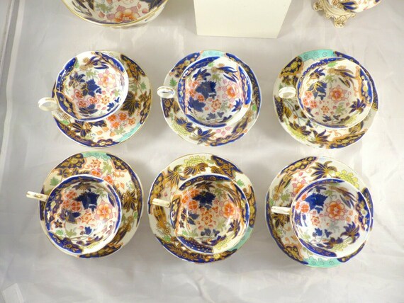 Superb 19th-century cobalt blue porcelain coffee service for 6 people, Bayeux-La Valentine