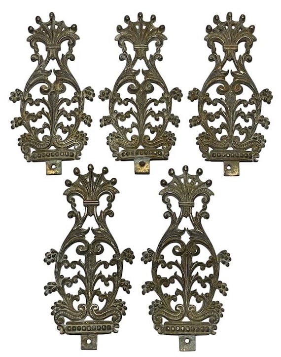 19th Empire set of 5 antique French gilded bronze pediment parts and hardware salvage