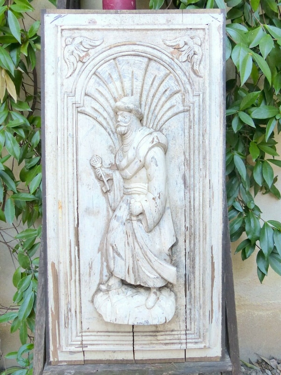 Antique 28" hand carved architectural furniture doors panels figural late 19th