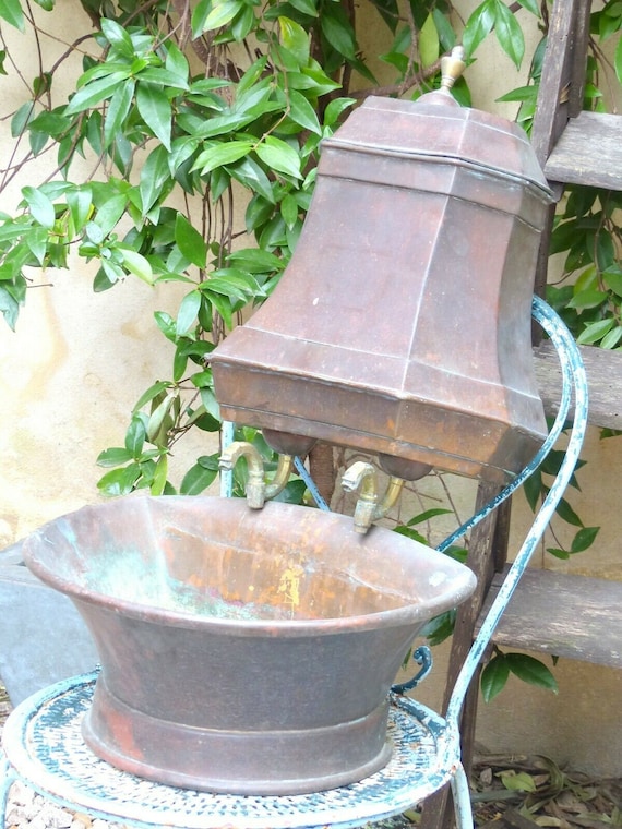 19th century rustic french large copper gravity wash basin fountain