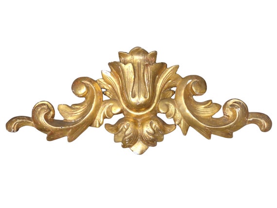 19th century antique French Louis XV gilded wood pediment hardware furniture salvage 17"