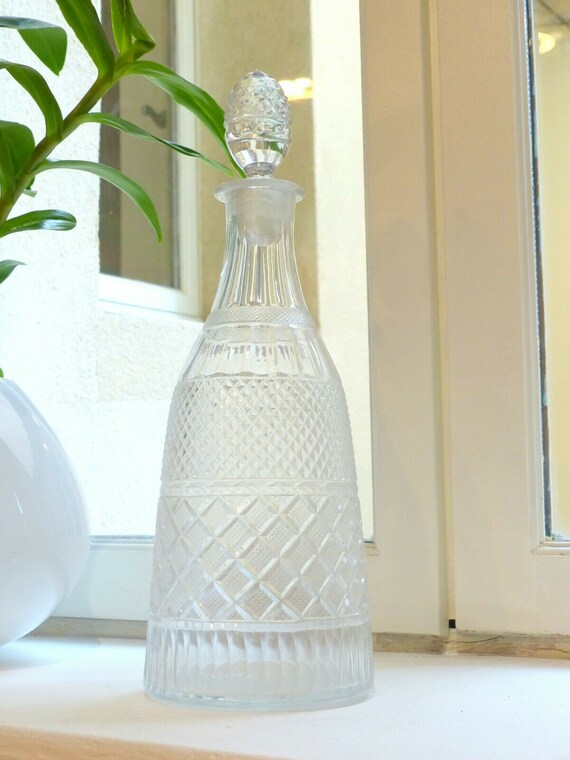 14" large xl antique blown & cut glass carafe decanter / 19th