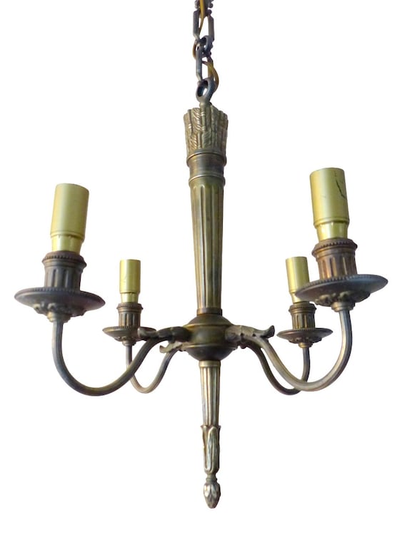 1950s vintage French 4-arm bronze brass chandelier ceiling empire torch