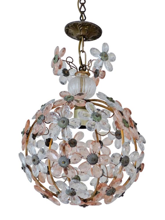 Vintage French pink clear flower prism rings or banci style chandelier ceiling