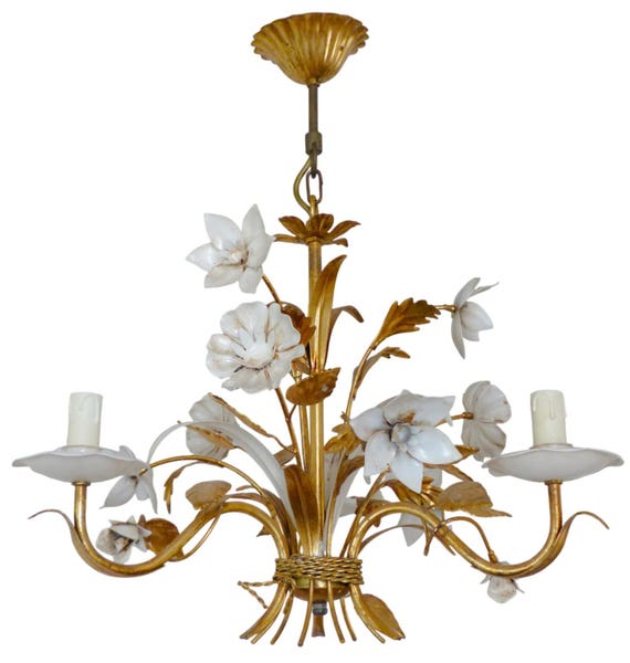 Gorgeous gilded enameled chandelier ceiling 70' regency mid century hans kogl st