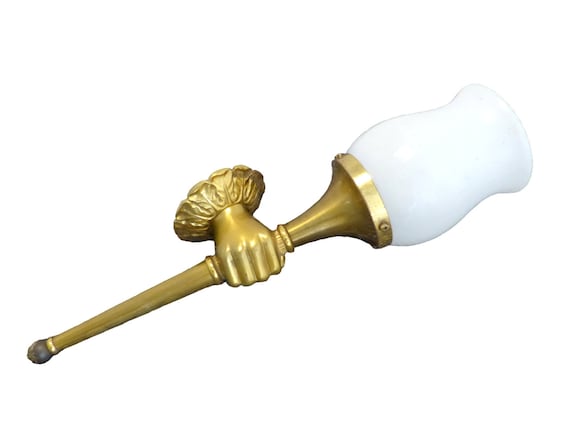 Vintage 1960s French Brass & Bronze Wall Sconce Hand Torch with Glass Shade